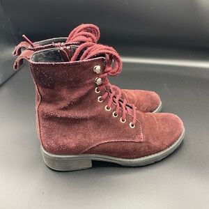 Steve Madden Burgundy Bobbi leather Suede Lace-Up Combat Boots
